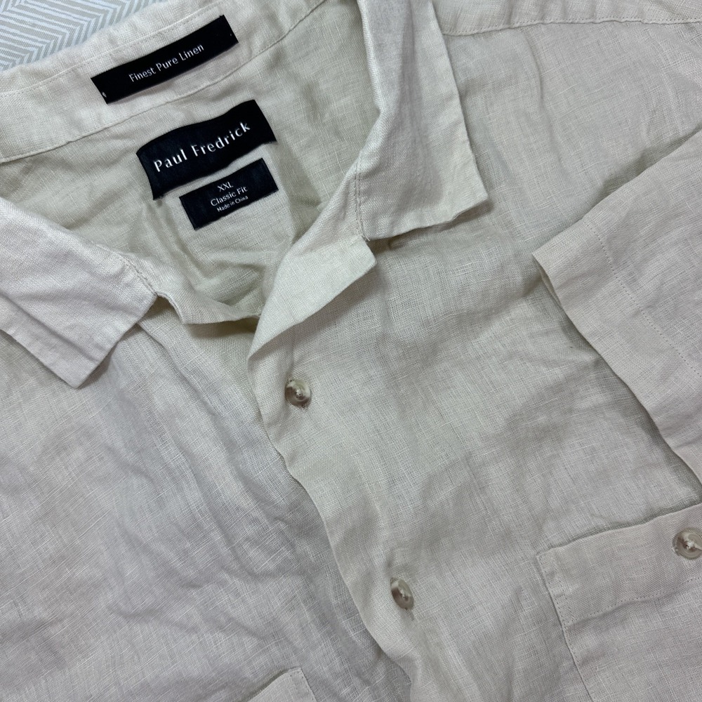 Paul Fredrick 100% Linen XXL Short Sleeve Button‎ Up Shirt Classic Fit Beige